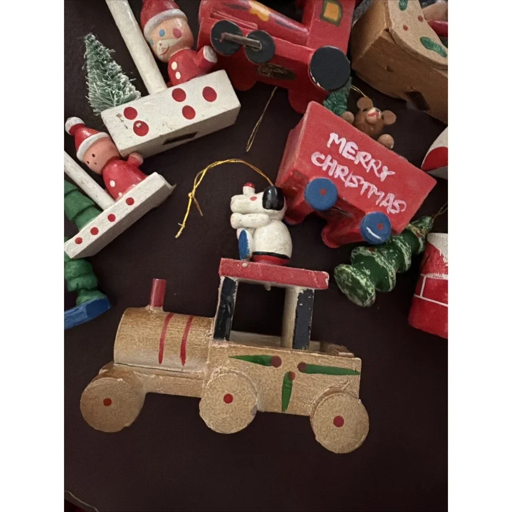 Vintage Wooden Christmas Ornaments Made in Taiwan Set of 10